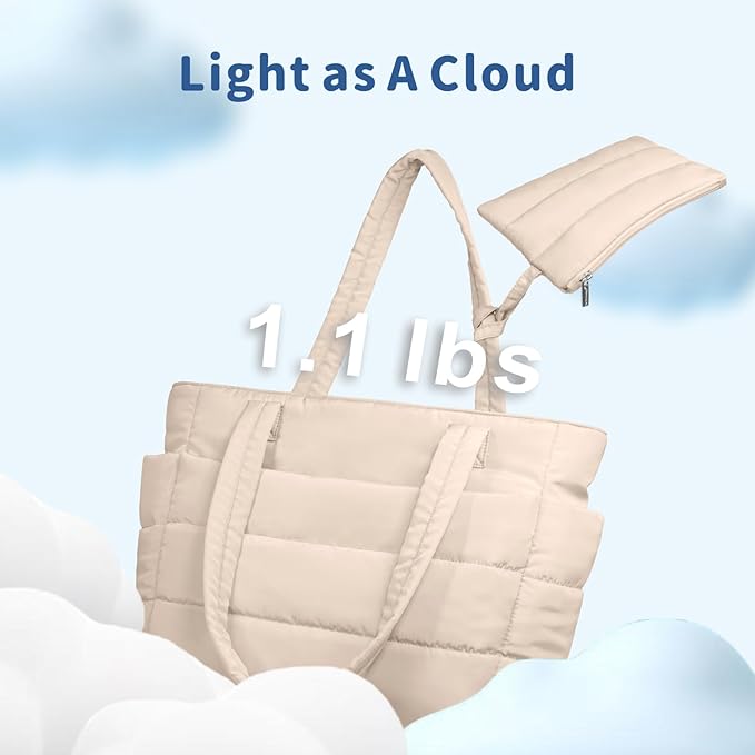 TOPDesign Puffer Tote Bag for Women, Lightweight Puffy Handbag with Compartments, Quilted Shoulder Bag for Work, Travel, Gym