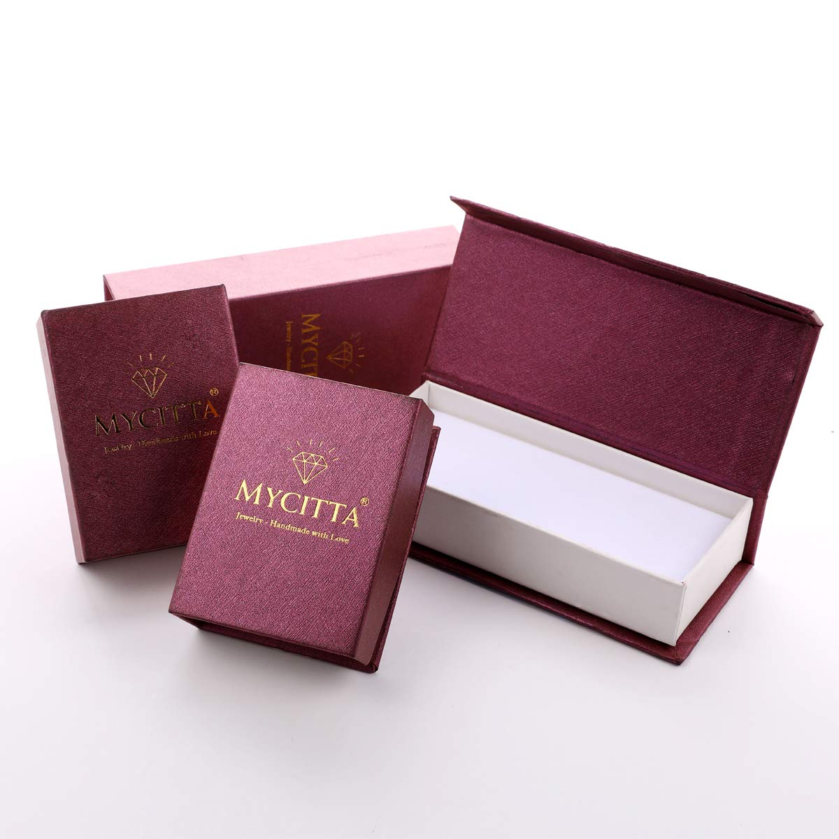 Mycitta Bridal Jewelry Set for Wedding - 18k Gold Plated Red Ruby Teardrop Cubic Zirconia Crystal CZ Drop Earrings and Pendant Necklace Set for Mother of Bride Prom Party Formal Women