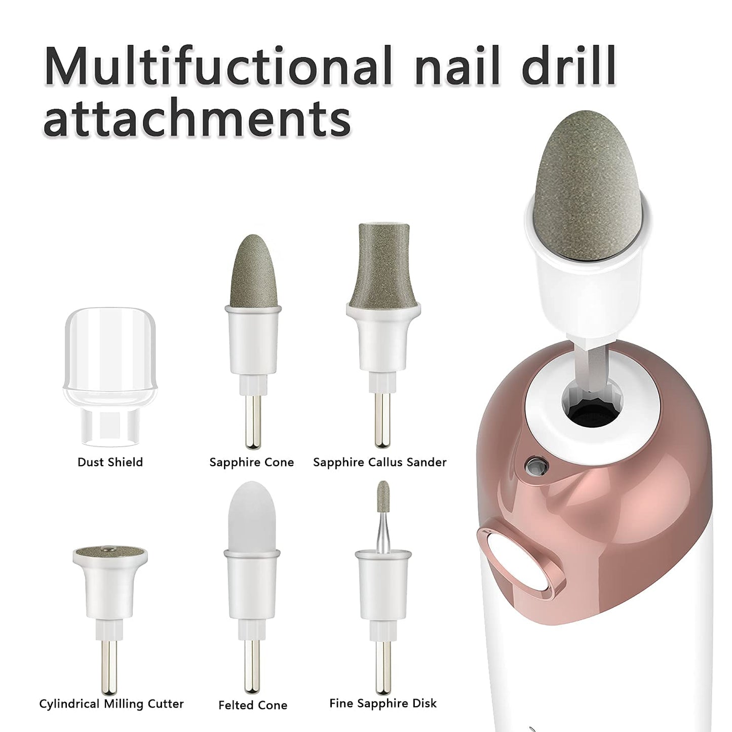 Professional Manicure Pedicure Kit, Electric Nail File Set, Cordless Electric Nail Drill Machine, 5 Speeds Hand Foot Care Tool for Nail Grind Trim Polish(White)