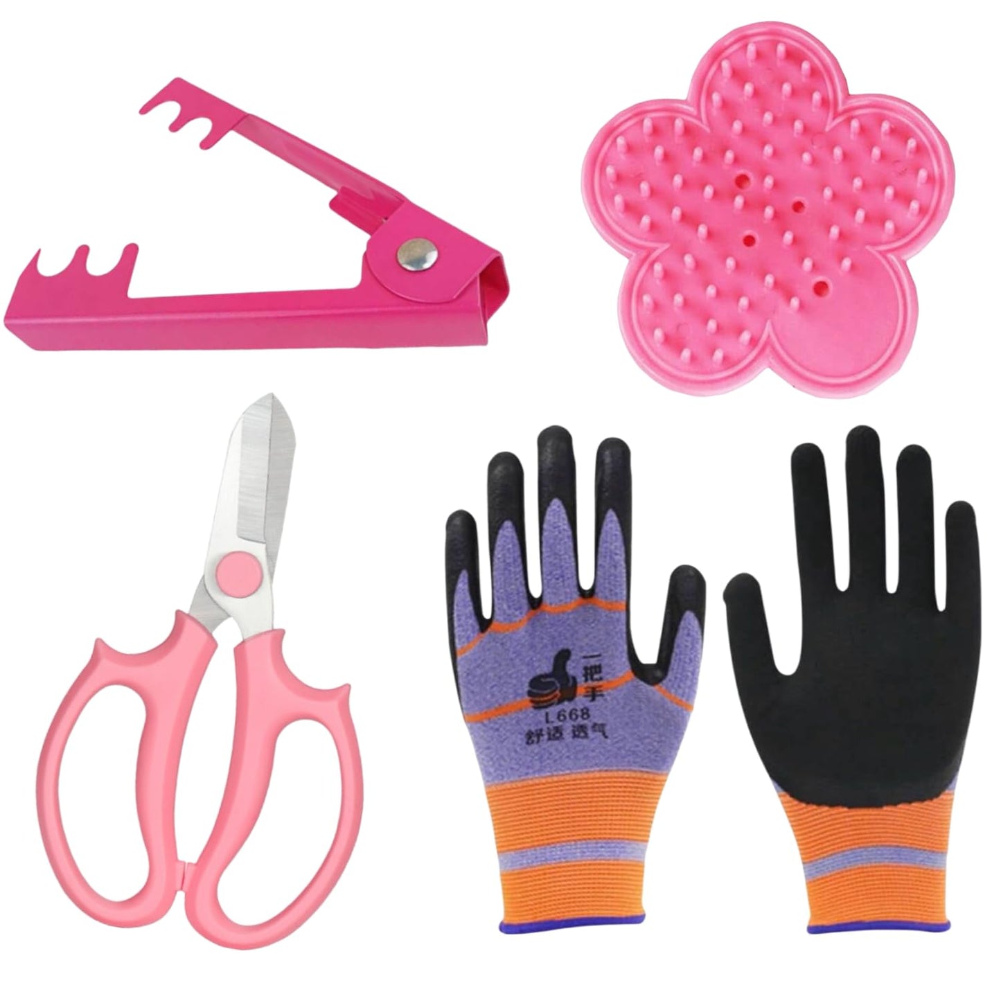 Fanbay 4 Pcs Flower Rose Thorn Stripper Thorn Leaf Remover Tool Garden Tool Sets Leaf Stripping Tool with Garden Glove and Garden Scissor