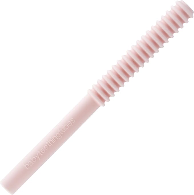 Baby Teething Tubes - Made in The USA Baby Teething Toys - Soft & Durable Infant Toys and Toddler Silicone Teether - 7 Inches, Pink - Baby Must Haves for Teething Relief - Food Safe & Easy to Clean