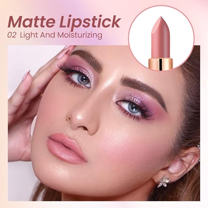Nude Lip Stick,Matte Cream Lipstick Set for Women,Long Lasting Waterproof Smudge Proof Velvet lipsticks Crayon,Lip Makeup Kit Travel Size,Vegan & Cruelty-free (Pack of 1)