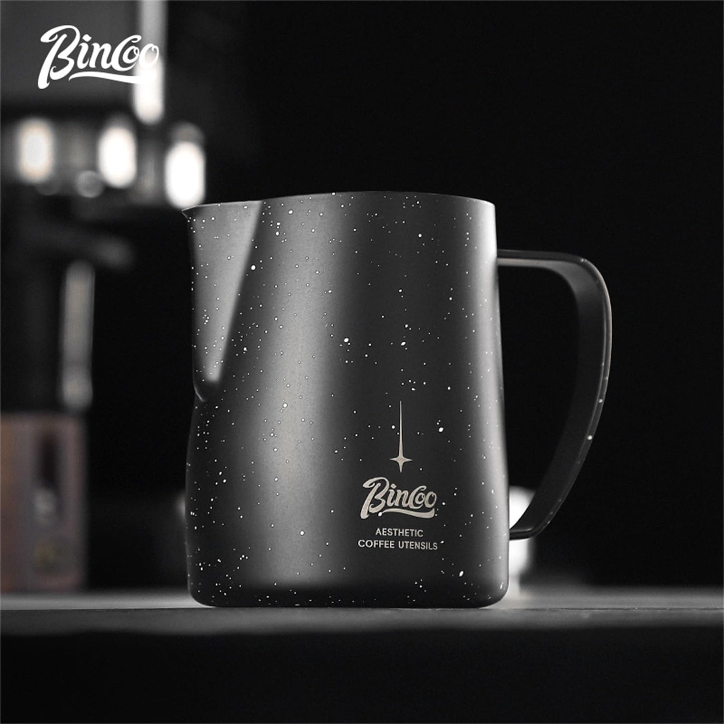 Bincoo Star Milk Frothing Pitcher 21oz/600ml,Espresso Steaming Pitcher,Espresso Machine Accessories,Milk Frother cup,Milk Coffee Cappuccino Latte Art for Home Coffee Bar(Black 20oz)