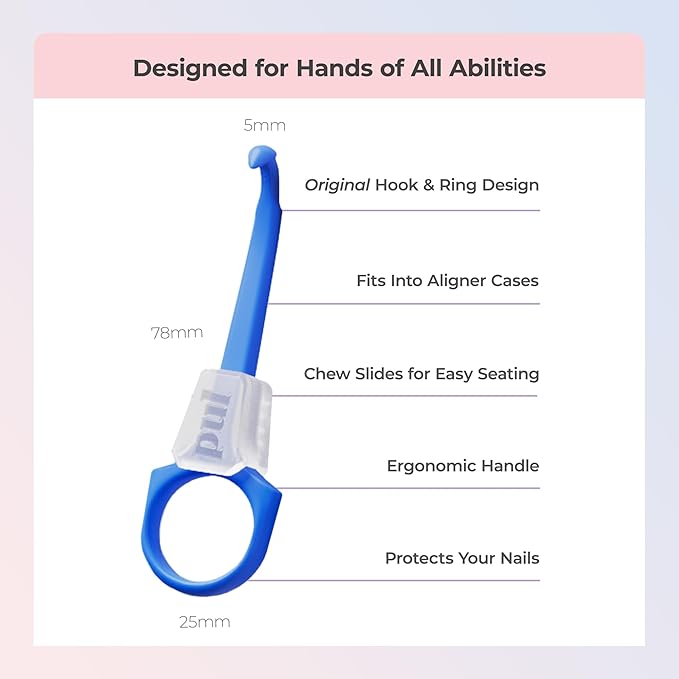 PUL Aligner Care Convenience Kit – Case + 2-in-1 Tool for Invisalign, Retainers, Partial Dentures, Mouth & Night Guards & More – Gray Case & 2-Pack of Blue Aligner Seating Chewie & Removal Tool