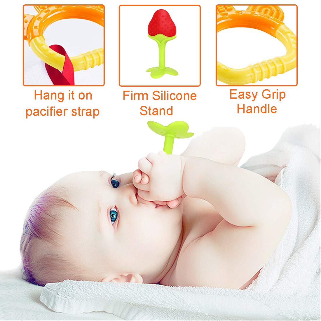Baby Teething Toys 6 Packs BPA Free Silicone Baby Teethers, Freezer Safe Organic Infant Teething Toys Soft & Textured for Natural Brain Development