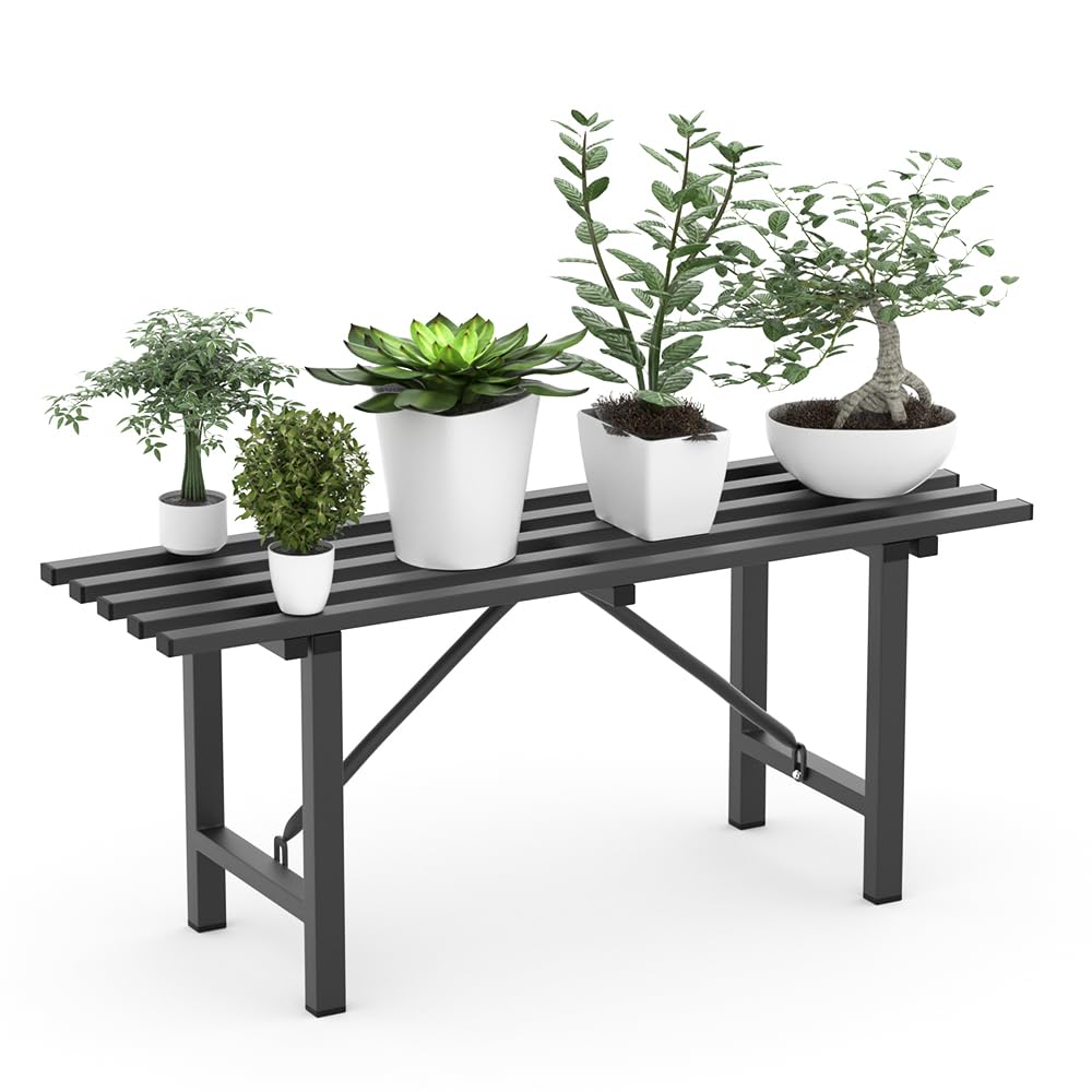 DHYGOTFUR Premium Aluminum Plant Stand - Home Decor & Outdoor Garden Solution with 300 LBS Capacity, L37.8 x W11.4 x H13.8 inch