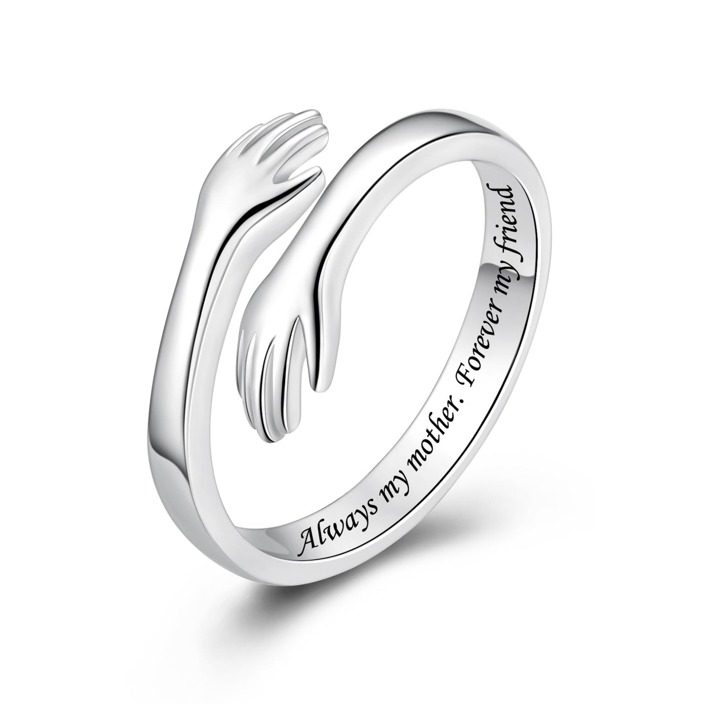 ACJFA Hug Rings for Women Sterling Silver Adjustable Ring Thumb Ring Birthday Mother Gifts Jewelry(Always my mother. Forever my friend)