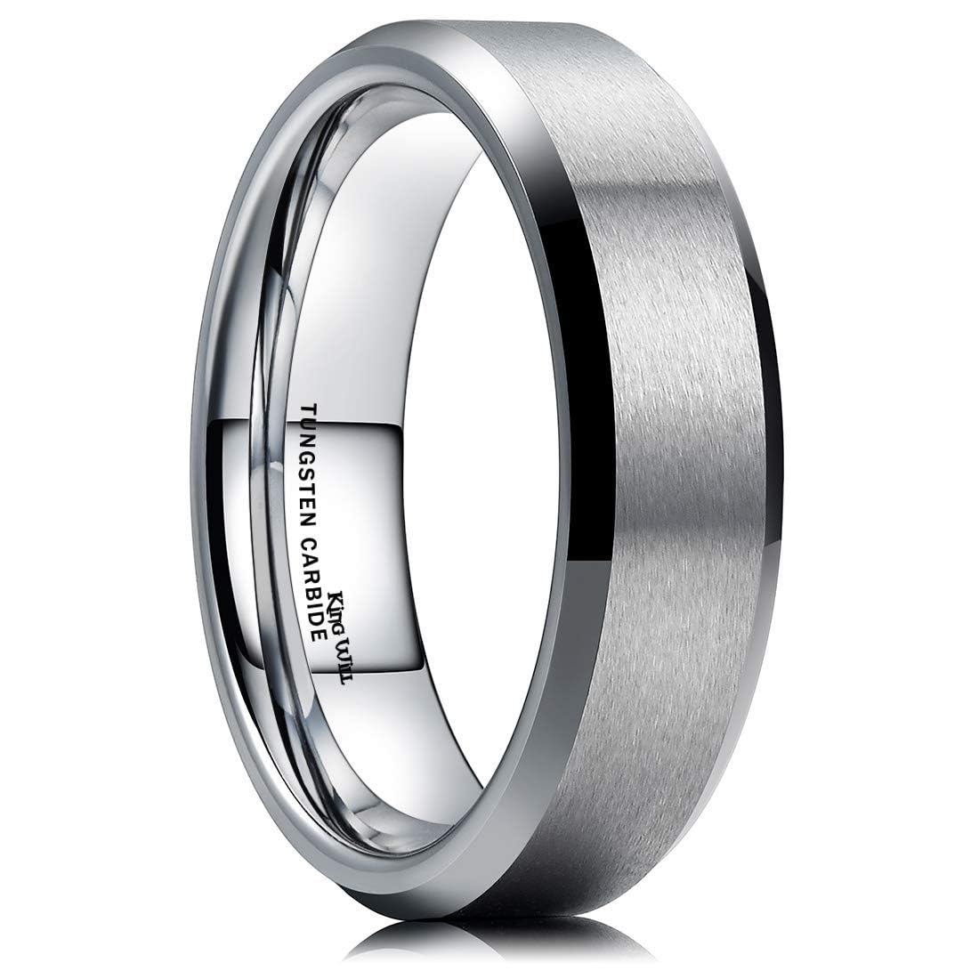 King Will 6mm Men's Silver Wedding Ring - Brushed Matte Surface, Beveled Polished Edge, Comfort Fit Size5