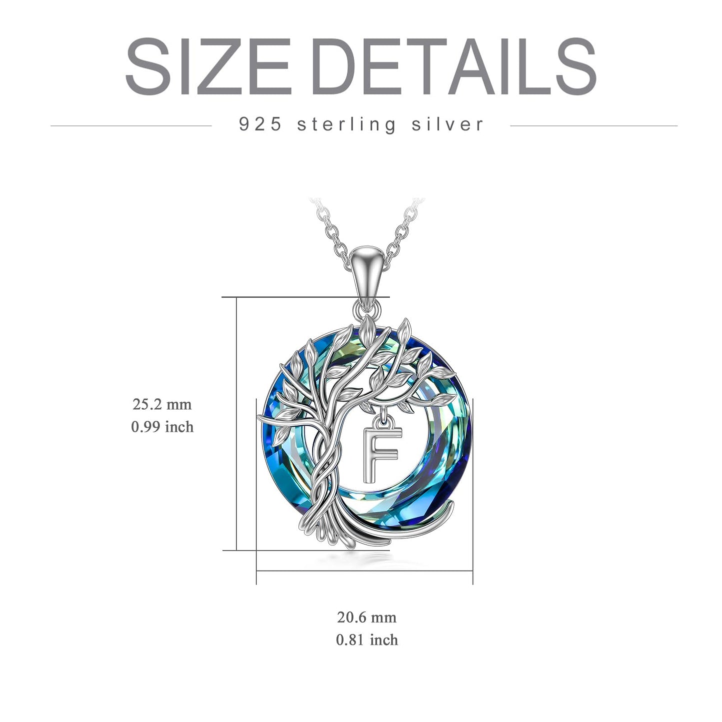 TOUPOP Tree of Life Initial Necklace Gifts for Women Sterling Silver Initial F Letter Jewelry Irish Crystal Pendant Birthday Gifts for Women Her Mom Wife Daughter