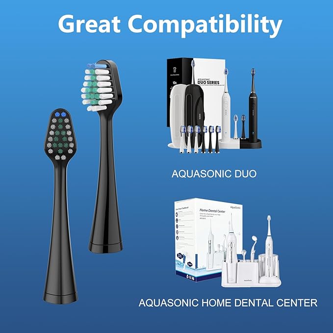 Replacement Toothbrush Heads for Waterpik Complete Care 5.0/9.0, and Compatible with AquaSonic Duo and Home Dental Center Electric Toothbruh, 10 Count(Pack of 1), Black