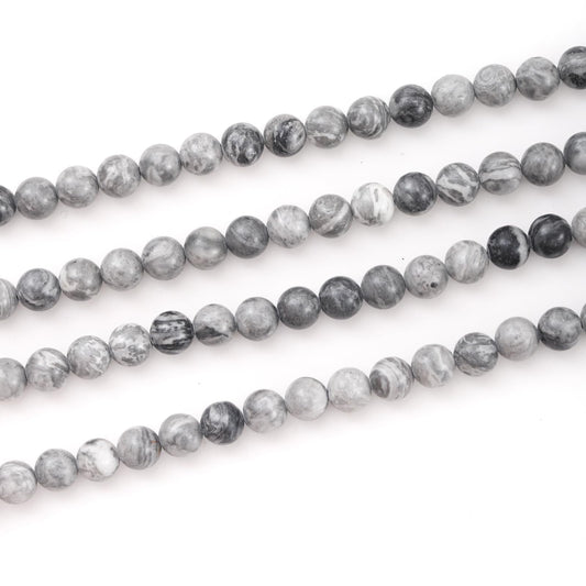 8mm 45pcs DIY Natural Map Stone Beads Round Healing Crystal Gemstone Loose Beads for Jewelry Making Handmade Bracelet Necklace