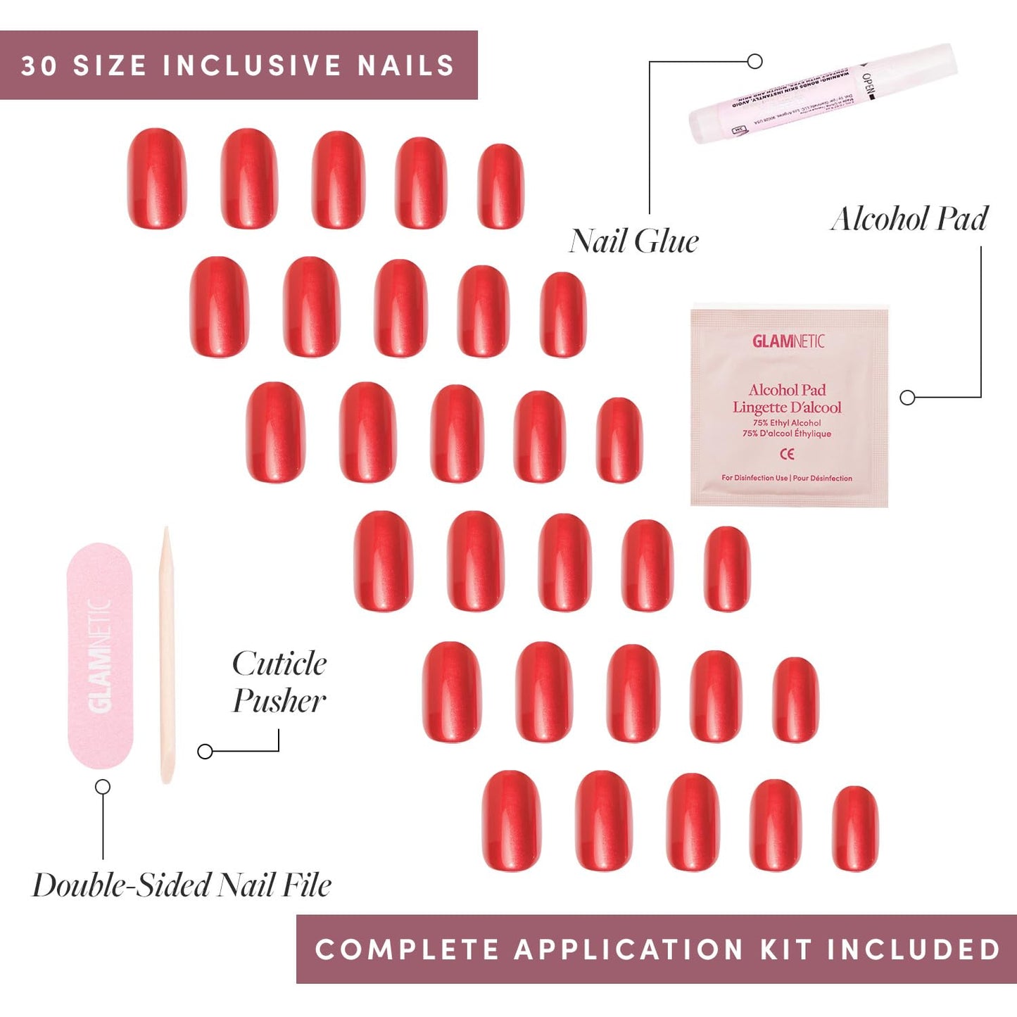 Glamnetic Press-On Nails Bundle - Fall Mauve, Berry Maroon & Cherry Glaze | Opaque Muted Blush Mauve Oval False Nails | Opaque Dark Red Maroon Short Round False Nails | Round Bright Cherry