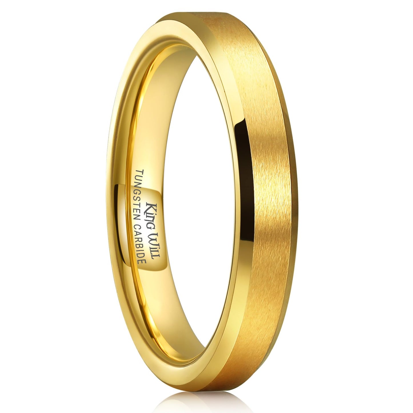 King Will 4mm Gold Tungsten Wedding Band Basic Wedding Ring For Men with Brushed Matte Surface Beveled Polished Edge Comfort Fit 13