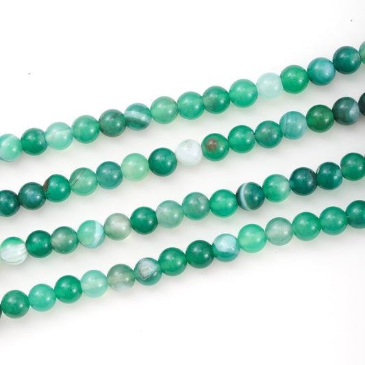 6mm 60pcs DIY Natural Green Striped Agate Stone Beads Round Healing Crystal Gemstone Loose Beads for Jewelry Making Handmade Bracelet Necklace