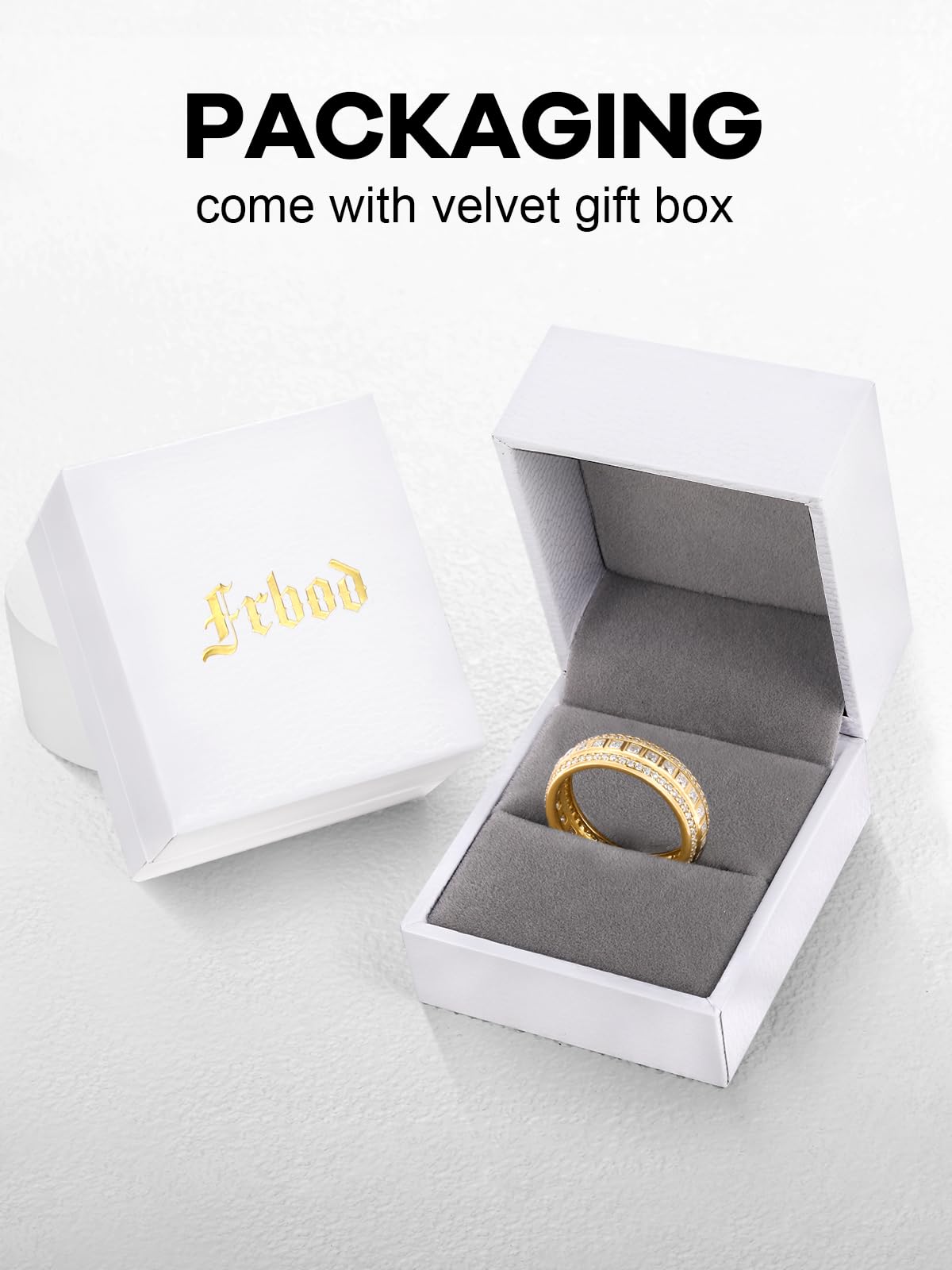 Frbod Moissanite Engagement Ring for Women Eternity Diamond Row Band Yellow Gold Plated Bezel Rings Size 11