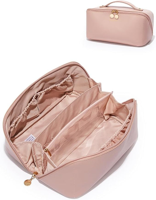 EACHY Travel Makeup Bag,Large Capacity Cosmetic Bags for Women,Waterproof Portable Pouch Open Flat Toiletry Bag Pattern Makeup Bag