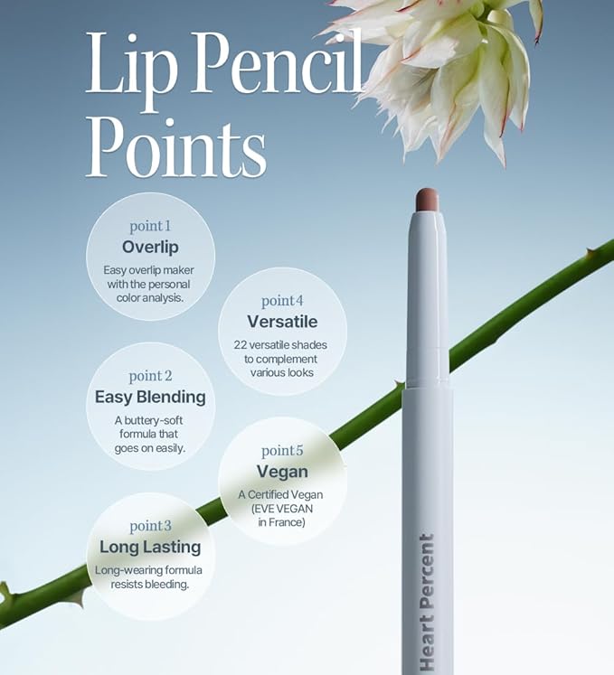 Heart Percent Dote On Mood Lip Liner Pencil, Long-Lasting Creamy Lip Crayon Smooth Lipliner Retractable Lipstick Overlip Line Color 0.8g, #17. Taupe Beige