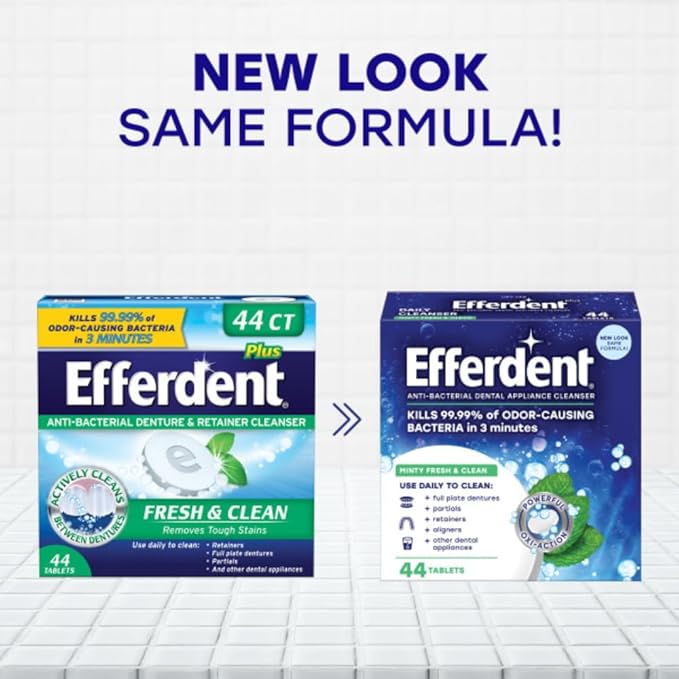 Efferdent Retainer Cleaning Tablets, Denture Cleaning Tablets for Dental Appliances, Minty Fresh & Clean, 44 Count, (Pack of 1)