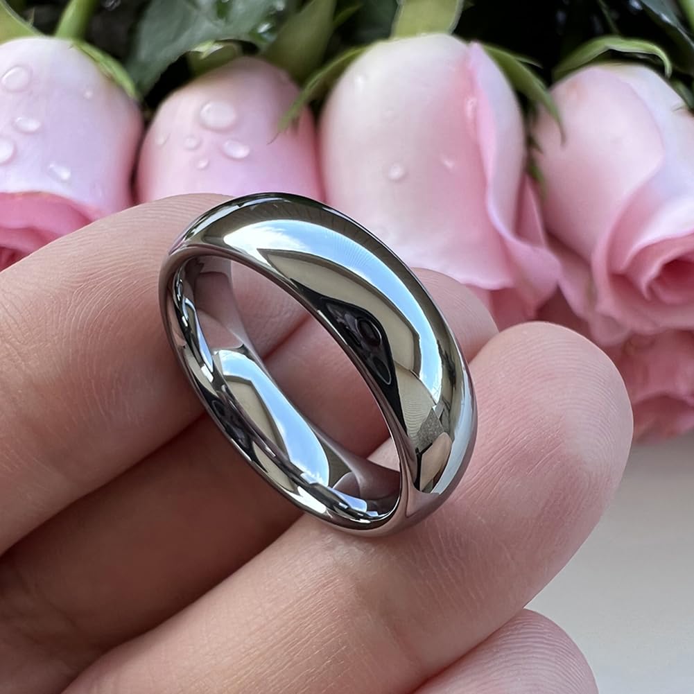 TUTISS 6mm Tungsten Rings for Men Women Engagement Wedding Bands Domed Polished Comfort Fit Size 10