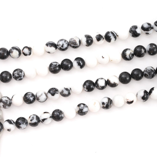6mm 60pcs DIY Natural Black White Zebra Stone Beads Round Healing Crystal Gemstone Loose Beads for Jewelry Making Handmade Bracelet Necklace