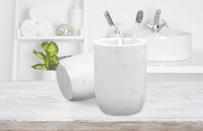 Toothbrush Holder Polyresin Toothbrush Organizer Stand,Multi-Functional Toothpaste Holder Makeup Brushes Cup Razors Holder for Bathroom Vanity Countertop,Ideal for Home, Hotel (Marble Style) (1Pack)