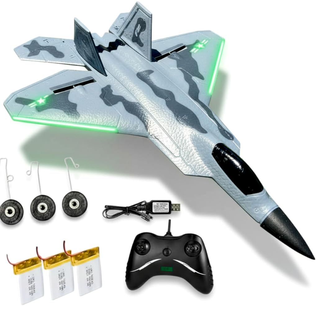 Akargol Rc Plane Jet Extra 3 Battery, Remote Control Airplane 2025 Christmast Gift- New Planes Model Led Light Aircraft Fighter Army Toy with Easy to Flying Toys for Boys and Girls