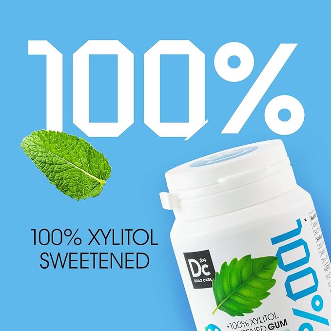DC24 DAILY CARE 100% Xylitol Gum, No Aspartame, Sugar Free Peppermint Chewing Gum, Natural Flavors, Gluten Free, Vegan, 60 Pieces, Pack of 1