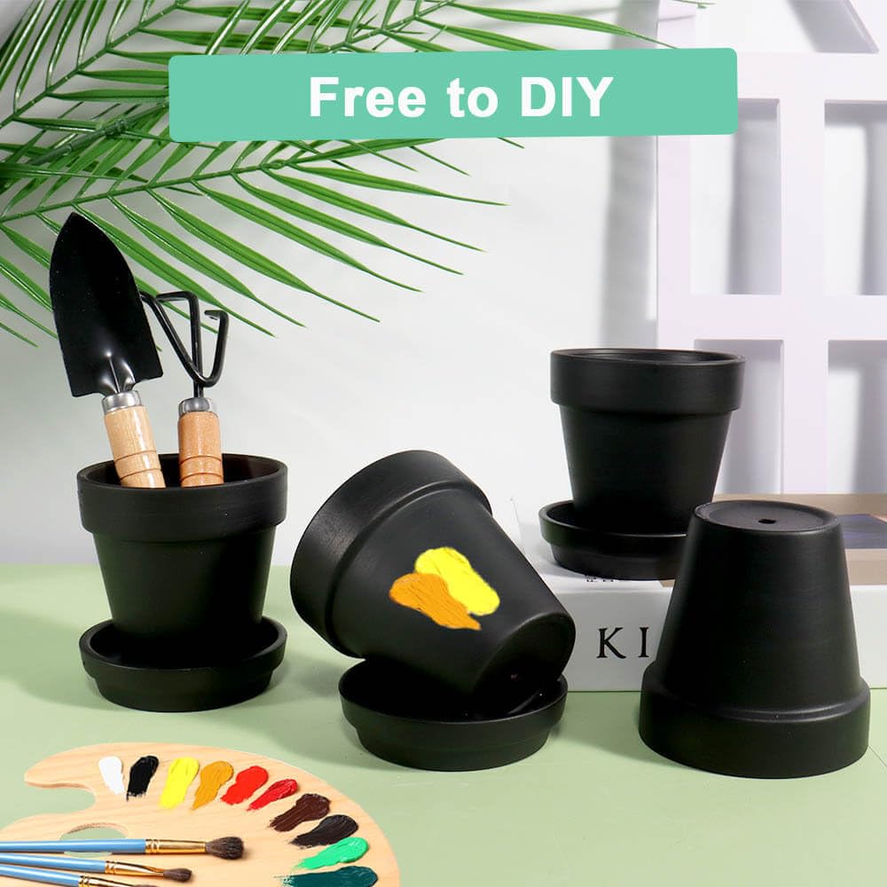 vensovo 3 inch Black Terracotta Clay Pots for Plants with Saucer - 12 Pack Small Terra Cotta Planter Great for Garden Windowsill Indoor & Outdoor Wedding Favors Gifts