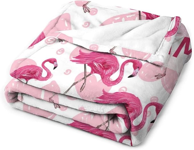 Custom Flamingo Blanket Gifts with Name - 60 x 80 Inches Cute Flamingo Throw for Adults - Light Pink Soft Fuzzy Plush Blankets for Bed