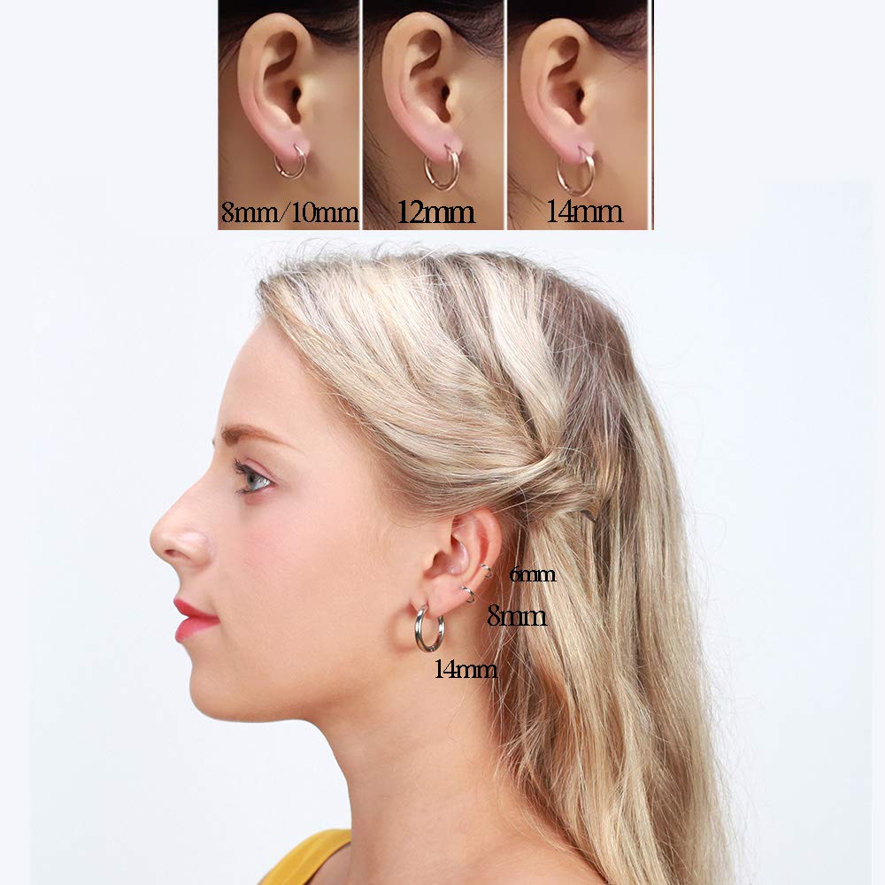 316L Surgical Stainless Steel Huggie Hoop Earrings 10mm Silver Hypoallergenic Earrings Hoop Cartilage Helix Lobes Hinged Sleeper Earrings For Men Women(C02:10mm Silver(THK 2.0mm))