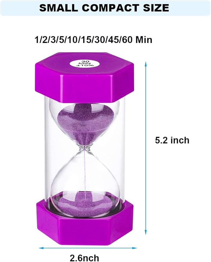 Hourlass Timer 15 Minutes Sand Timer: Plastic Sand Clock 15 Minutes, Small Purple Sand Watch 15 Min, Hour Glass Colorful Sandglass Timer for Kids, Games, Classroom, Kitchen, Decor