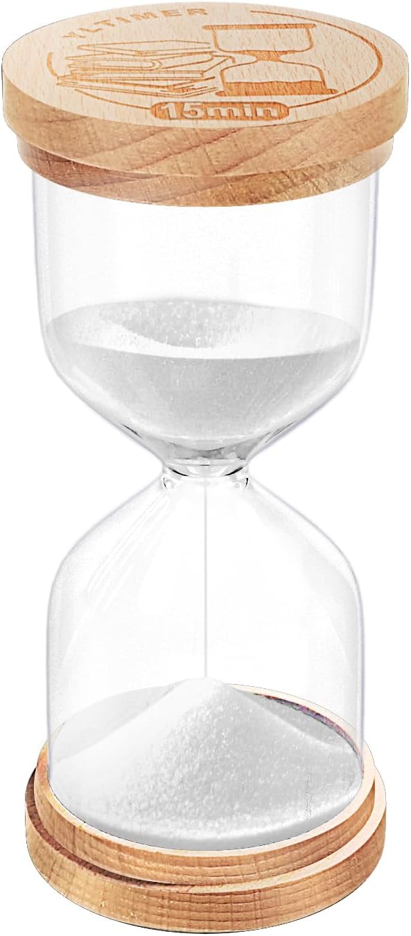 Sand Timer 15 Minute, Wooden Sand Clock, Small Hourglass Hour Glass, White Sandglass 15 Min for Classroom, Game, Desktop Office Decorative (White)