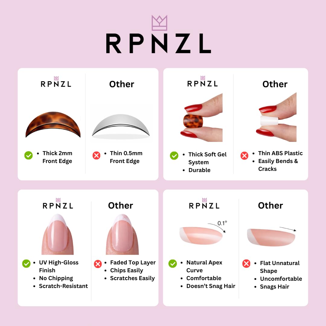 RPNZL Press On Nails - Cappuccino | Ombre Design French Tip, UV Finish Almond Nails, Salon Quality | 32 Nails, 16 Sizes Kit with Glue and Adhesive Tabs I Female Founded