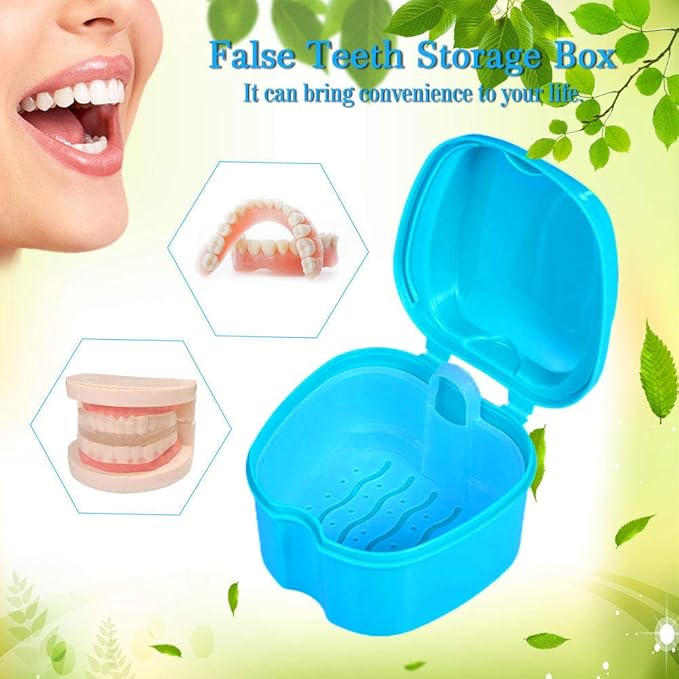 Denture Bath Box Cup, Complete Clean Care for Dentures, Clear Braces, Mouth Guard, Night Guard & Retainers,Traveling (Pink & Purple)