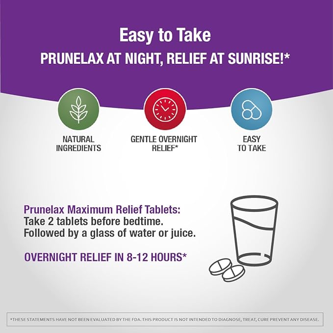 Prunelax Ciruelax Maximum Relief Laxative Tablets with Natural Senna for Occasional Constipation, Senna Extract, Vegan & Gluten-Free, Gentle Overnight Relief - 100ct