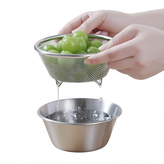 2 Pcs Mini Colander with Small Mixing Strainer Bowl 304 Stainless Steel Berry Basket for Washing Fruits, Vegetables, Rice - Dishwasher-Safe Kitchen Strainer (Silver, 5.51 x 2.36 inches)