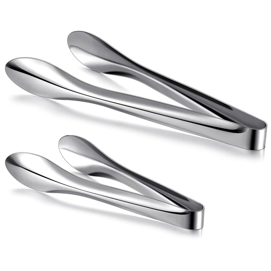 Yiyiring 2 Pack Polished Stainless Steel Serving Tongs 9 and 12 Inch Metal Food Silver Tong for Buffet Salad BBQ Grilling Heavy Duty Kitchen Utensils for Cooking Catering Wedding Party