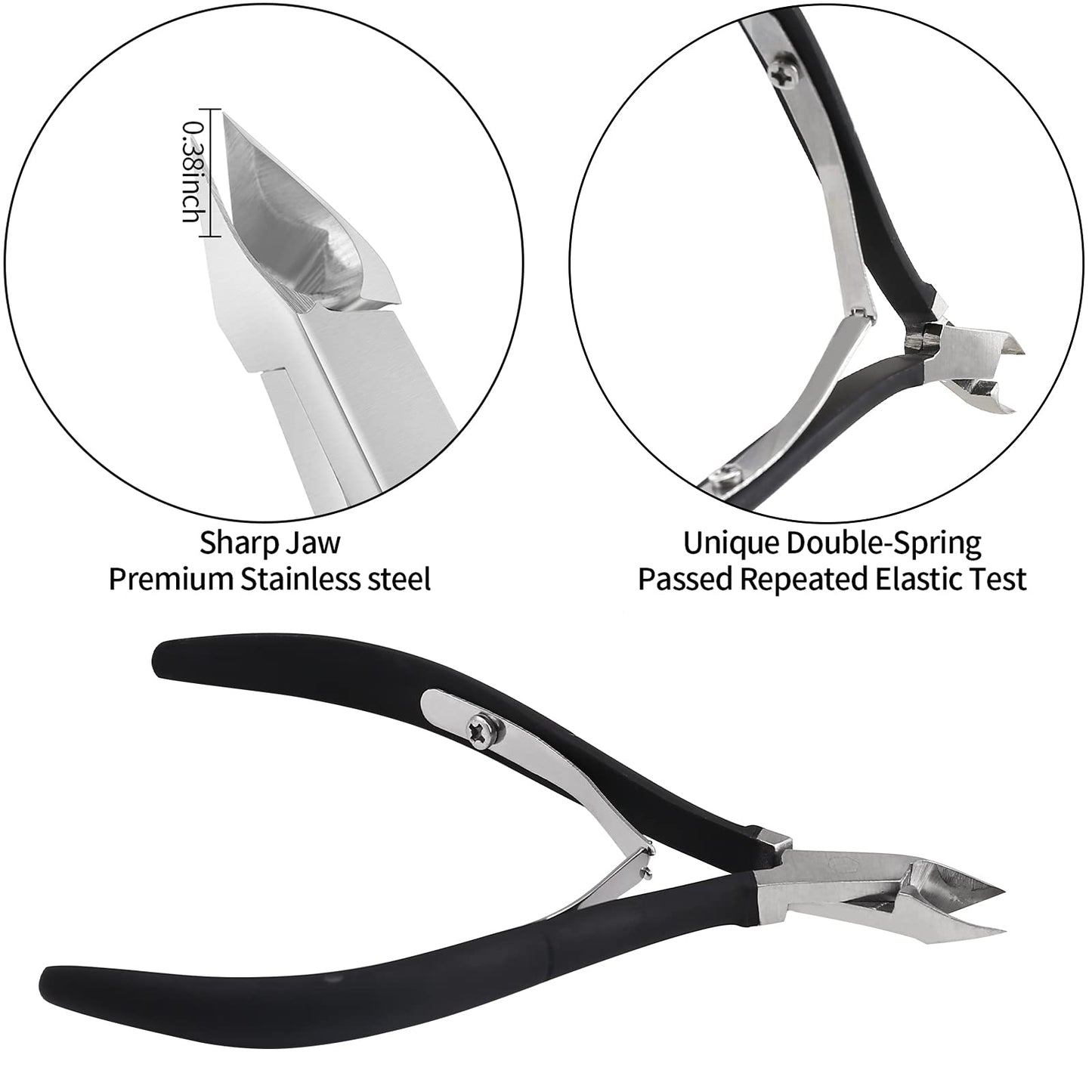 YINYIN Professional Cuticle Trimmer with Pusher and Cutter - Stainless Steel Cuticle Clippers for Fingernails and Toenails (Black)