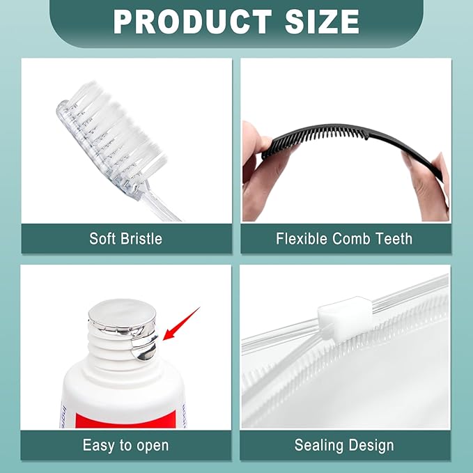 10 Sets Personal Hygiene Kit Bulk, Disposable Toothbrushes with Toothpaste Floss Comb Soap Cover and Vanity Kit, Toiletry Kits Homeless Supplies Bulk for Women,Men,Travel,Homeless