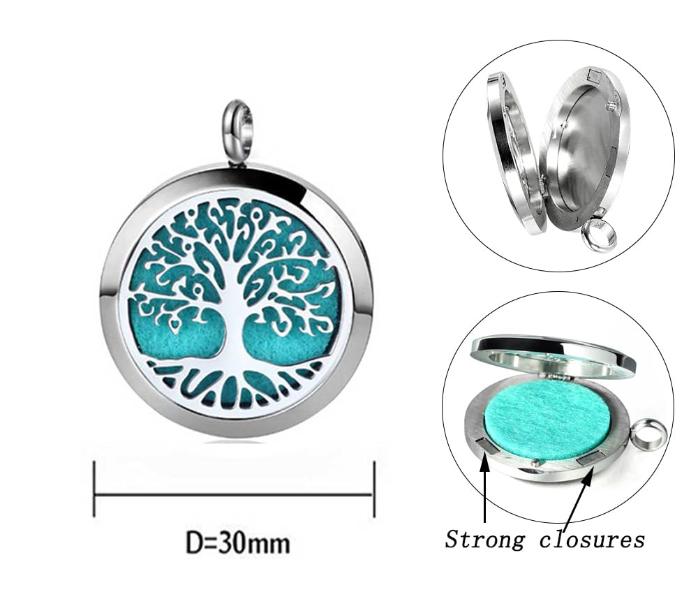 Aromatherapy Essential Oil Diffuser Necklace Stainless Steel lnspirational Locket Pendant(Tree of Life)