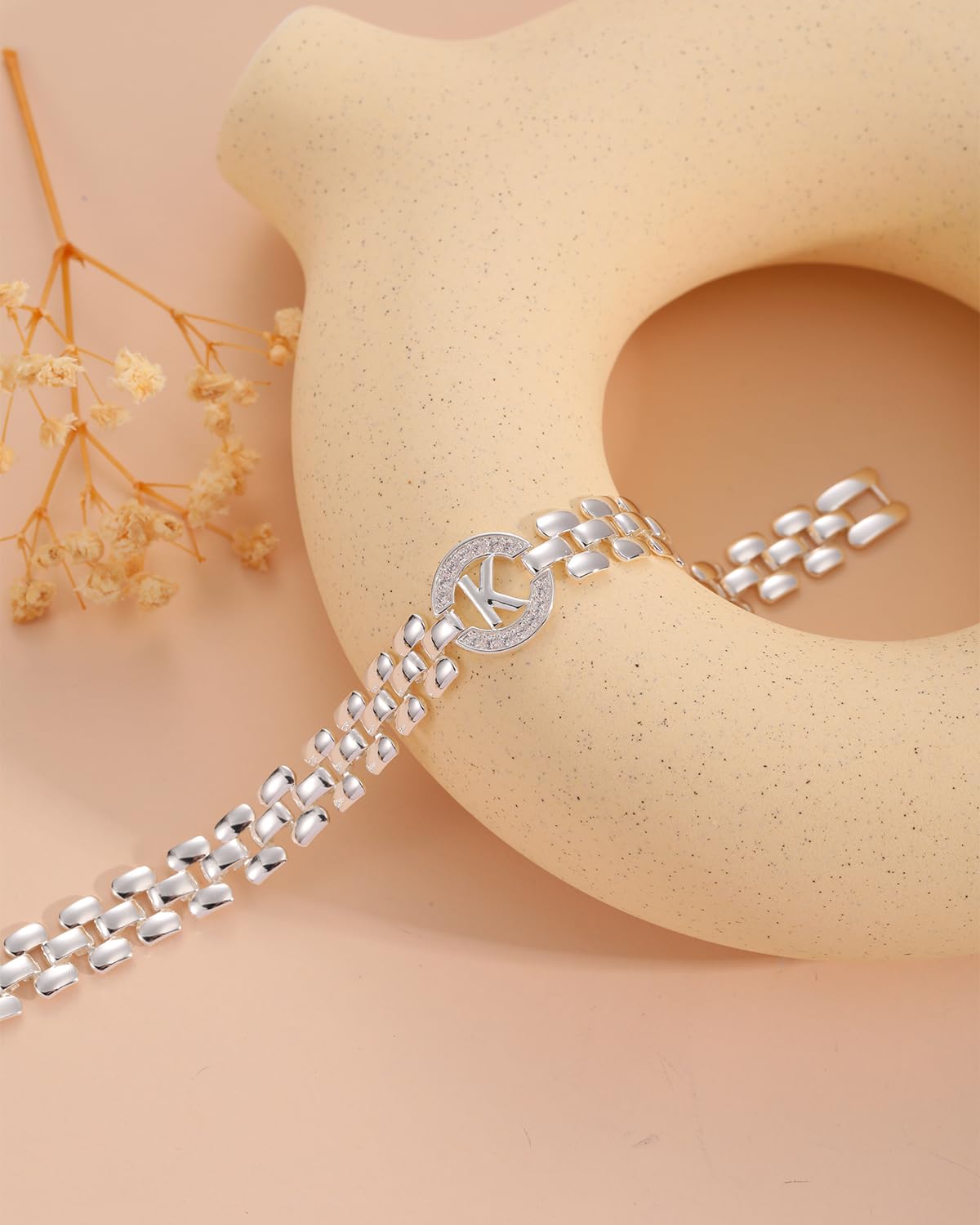 WEDDINEN Initial Bracelet,Silver Letter Bracelets for Women, Thick Bangle Wrist Gold Alphabet Bracelets for Women, Christmas Gifts for Women Jewelry Initial Charm Chain