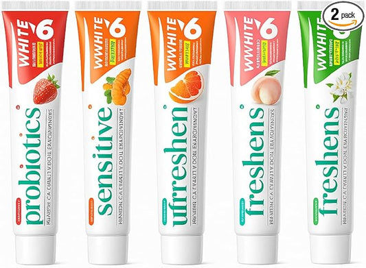 5-Pack Whitening Toothpaste Set, Fluoride-Free Toothpaste for Sensitive Teeth, Removes Coffee Tea & Smoke Stains, Natural Enamel Repair & Fresh Breath