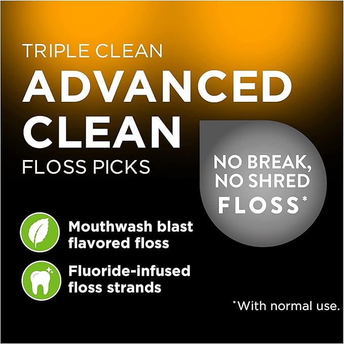 DenTek Triple Clean Advanced Clean Floss Picks, No Break & No Shred Floss, 20 Count (Pack of 4)