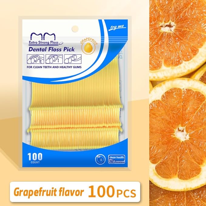 Fruit Flavored Floss，toothpicks，Cleaning Teeth，Ultra-fine Dental Floss Stick, Fight Tooth Decay and Keep Your Teeth Clean，Teeth Cleaning Tool (200 Pieces (Bagged/Single line), Grape+Orange Flavor)