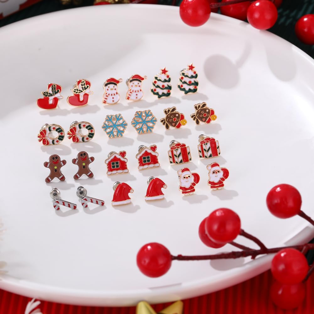 Yoshow 54 Pairs Hypoallergenic Holiday Earrings Variety Pack Cute Halloween Stud Earrings Bulk for Women Teens Fun Thanksgiving Christmas Earrings Set Fall Earrings Jewelry
