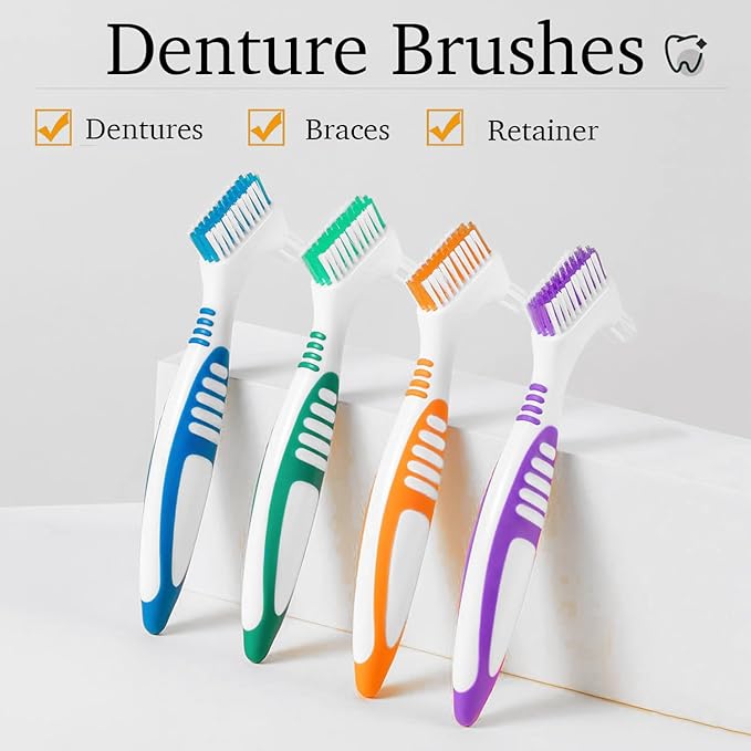 Denture Brush Dual Head Toothbrushes False Teeth Brush Denture Cleaning Kit Toothbrush (Purple Blue)