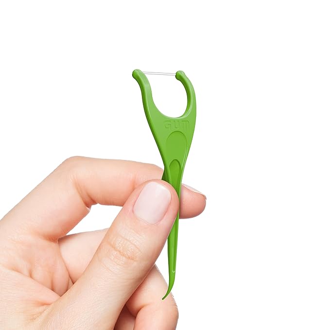 GUM Angled Floss Picks, Perfect for Tight Teeth, Extra Strong Shred-Resistant Dental Floss, Angled for Easy Reach, Dental Flossers for Adults, Fresh Mint Flavor, 75 Count