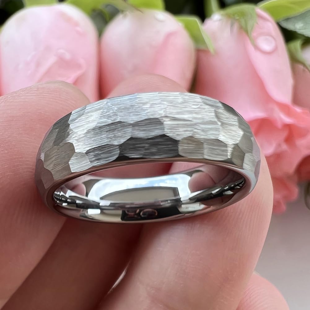 TUTISS 6mm Hammered Tungsten Carbide Rings for Men Women Engagement Wedding Bands Domed I Love You Engraved Comfort Fit Size 8