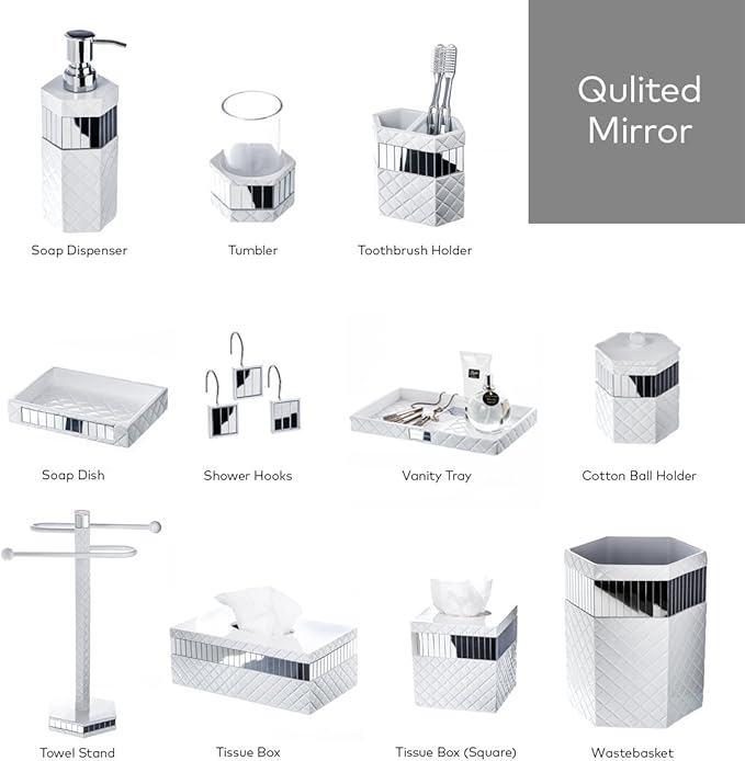 Creative Scents Quilted Mirror Tumbler Cup - Glass Bathroom Toothbrush Holder Cup – Decorative Mug for Rinsing - Best Tumblers for Mouthwash/Rinsing, Elegant Bathroom Decor