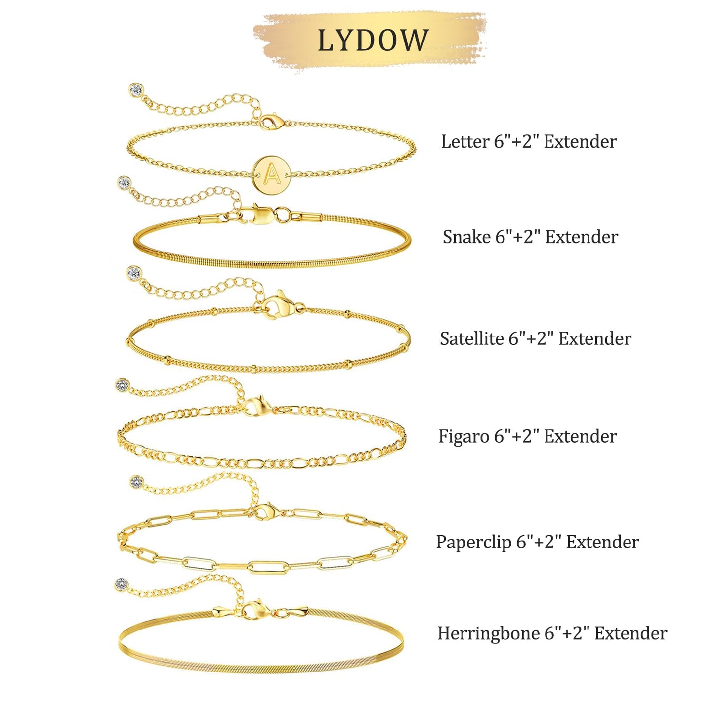 Lydow Bracelets for Women, Stack Jewelry Set Initial P Chain Stackable Letter Teen Accessories Pulseras Para Mujer 6 Inch 6PCS